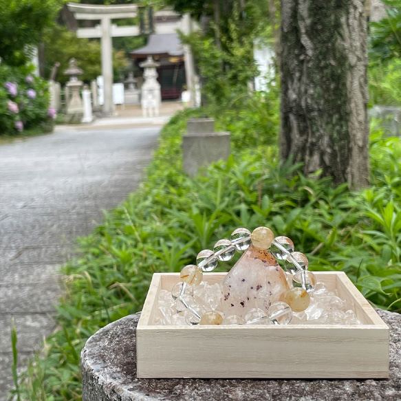 金針のパワーが魅力の天然石ブレスレット♪金針水晶ゴールドルチル＆水晶クォーツ数珠/12mm 地場の神社で浄化・祈願が可能