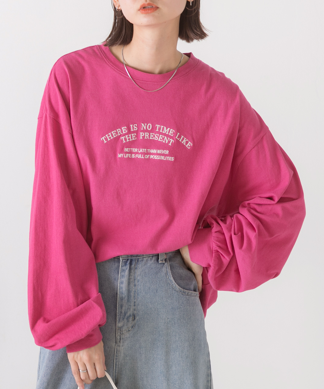 アドティエ/ボリュームスリーブ刺繍ロングTシャツ 秋服 秋 冬