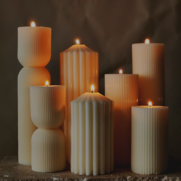 【Short Size】Ribbed Pillar Candle~リブ　ストライプ　ピラーキャンドル　北欧　ノルディック