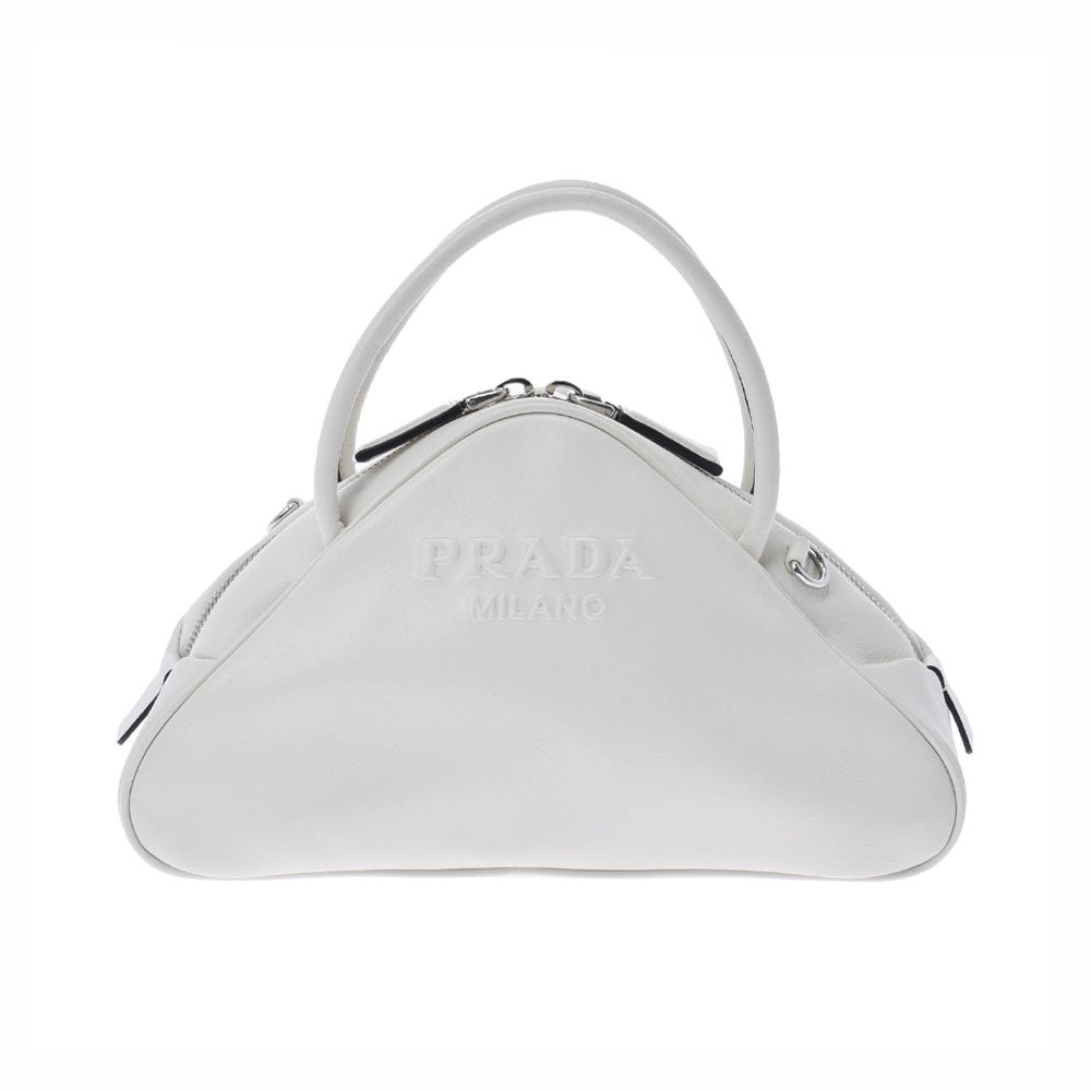 PRADA プラダ トップハンドル 2WAY ホワイト シルバー金具 1BB082 レディース レザー ハンドバッグ Aランク 中古 