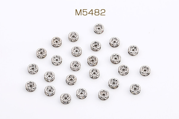 M5482 30個  ロンデルパーツ 平型 6mm ロジウム 3X（10ヶ）