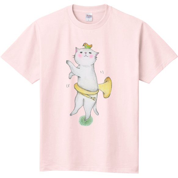 ホルン猫の半袖Ｔシャツ(ピンク)