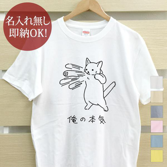 俺の本気 白猫 ネコパンチ レディース メンズ Tシャツ おもしろTシャツ 綿100% 選べるカラー7色 即納