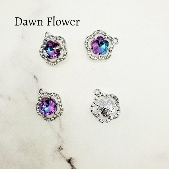 【F-0020】お花とクリスタル　19×16mm　パープル　チャーム　ハンドメイドパーツ