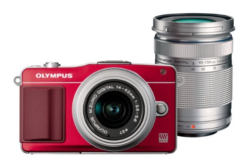 OLYMPUS ミラーレス一眼 PEN mini E-PM2 ダブルズームキット レッド E-PM2 DZKIT RED【中古品】