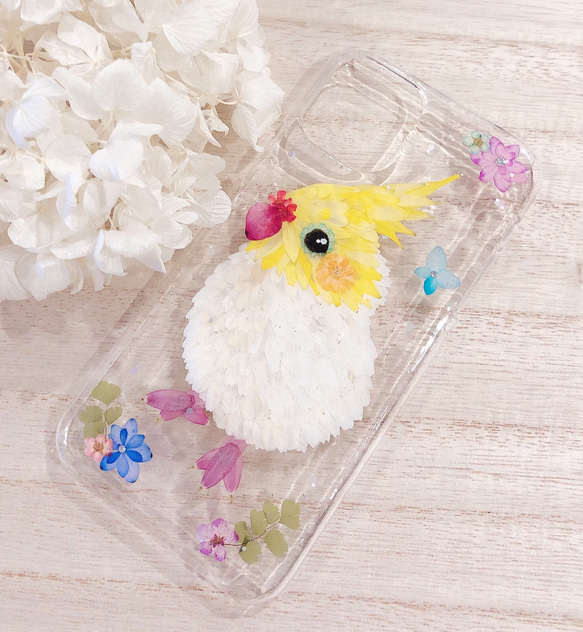 オカメインコの押し花iPhoneケース