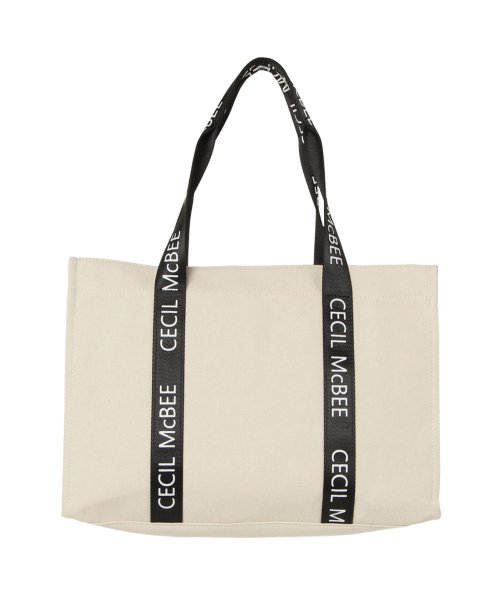 セシルマクビー CECIL McBEE バッグ トートバッグ レディース Lサイズ ファスナー付き ロゴタイプ TOTE BAG ブラック ホワイト 黒 白 C