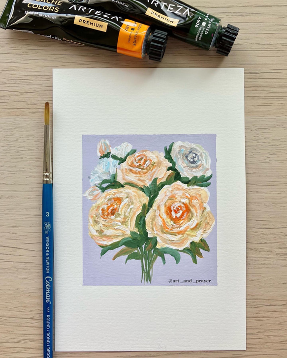 ORIGINAL PAINTING - roses bouquet, 原画, オリジナルアート, バラのアート