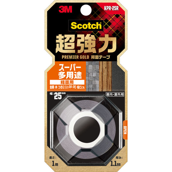 粗面用 超強力両面テープ プレミアゴールド スーパー多用途 KPR-25R 幅25mm×長さ1m スコッチ 3Mジャパン 20巻入