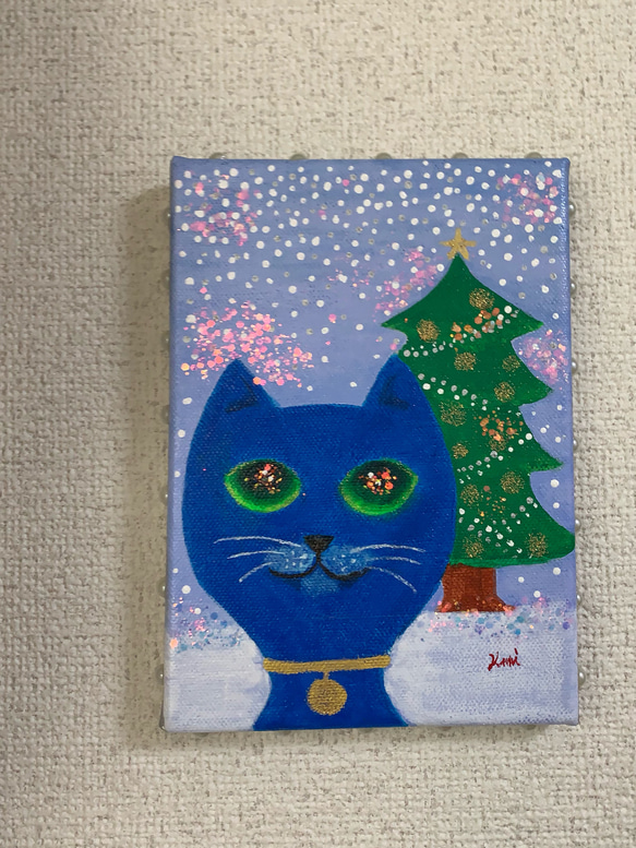 猫好き‼︎クリスマスアートパネルブルーキャット