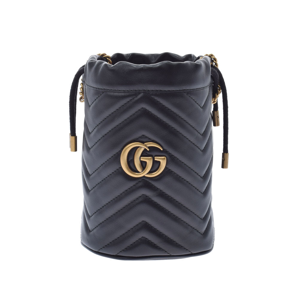 【お歳暮】GUCCI グッチ GGマーモント ミニ バゲットバッグ 黒 ゴールド金具 575163 レディース レザー ショルダーバッグ Aランク 中古 _画像1