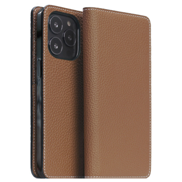 SLG Design iPhone 14 Pro用Hybrid Grain Leather Diary Case Saddle Brown SD24319I14PBR