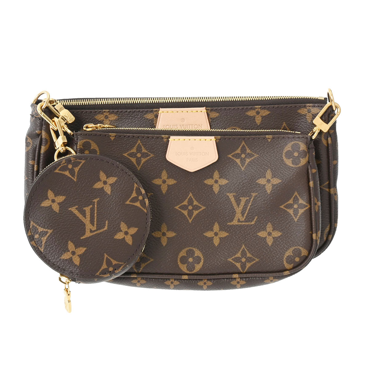 LOUIS VUITTON ルイヴィトン モノグラム ミュルティ ポシェット アクセソワール ブラウン/カーキ M44813 レディース モノグラムキャンバス ショルダーバッグ 新同 中古 