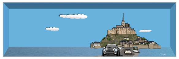 BMW MINI　ミニクーパー　アートイラスト　ポスター　Mont-Saint-Michel