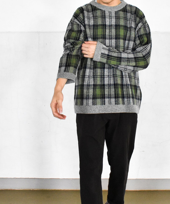 洗えるカシミヤニット“CHECK” (gray) size2