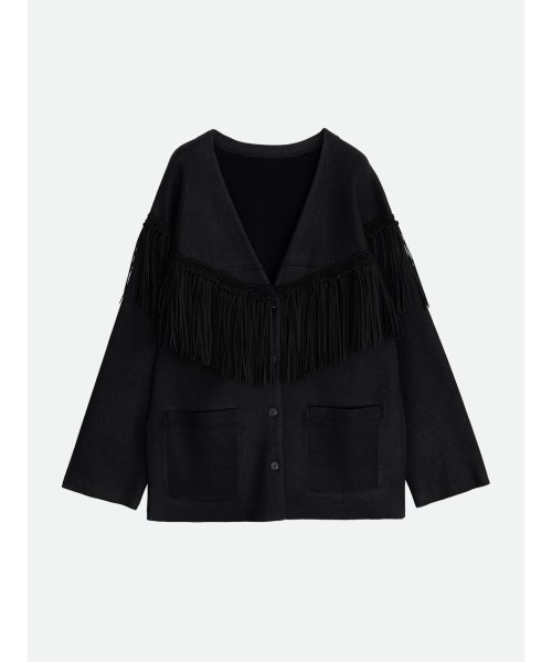 VINTAGE LIKE FRINGE KNIT JACKET