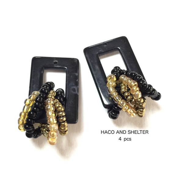 ４pcs★rectangle bijouwrap charm・black（ビジュー巻きつけチャーム）