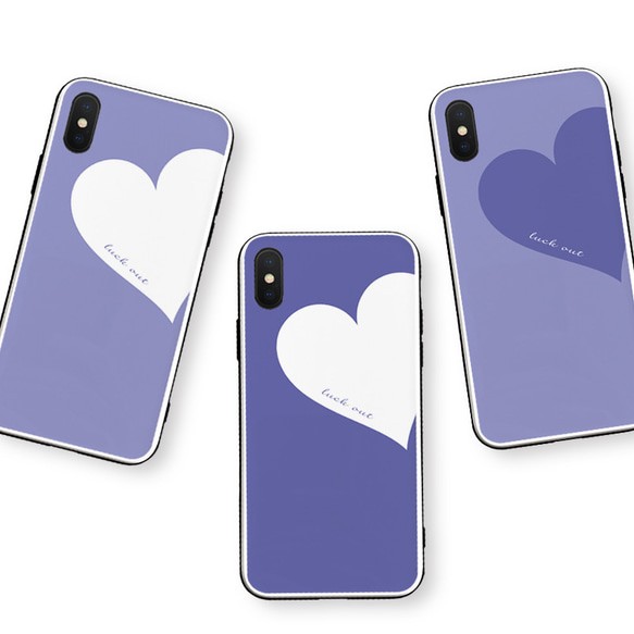 Big Heart♡ベリーペリ  パープル　強化ガラスケース　iPhoneケース