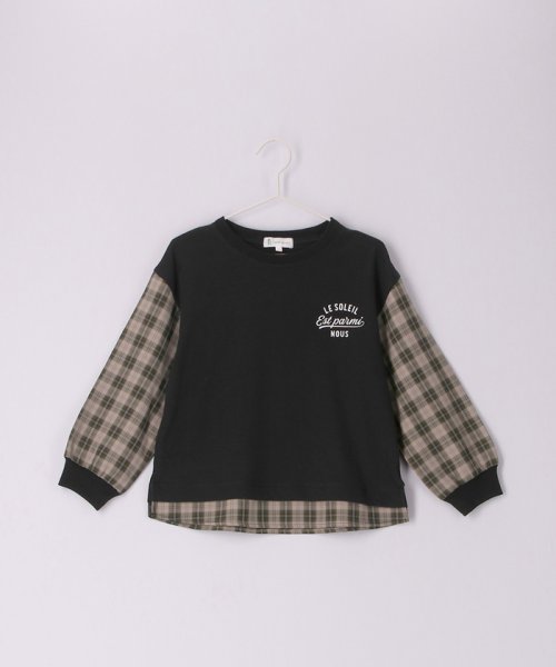 【KIDS】ユニセックス袖チェック柄ドッキングロングTシャツ