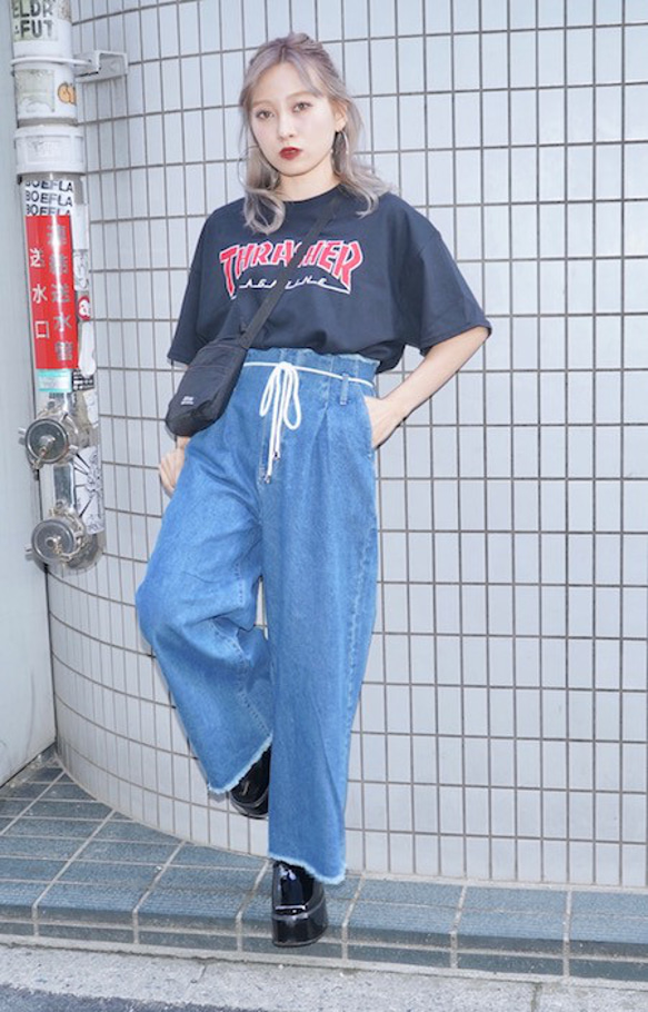 Rope Belt Denim Wide Pants (blue) ワイドパンツ ライトブルー 水色 アメカジ