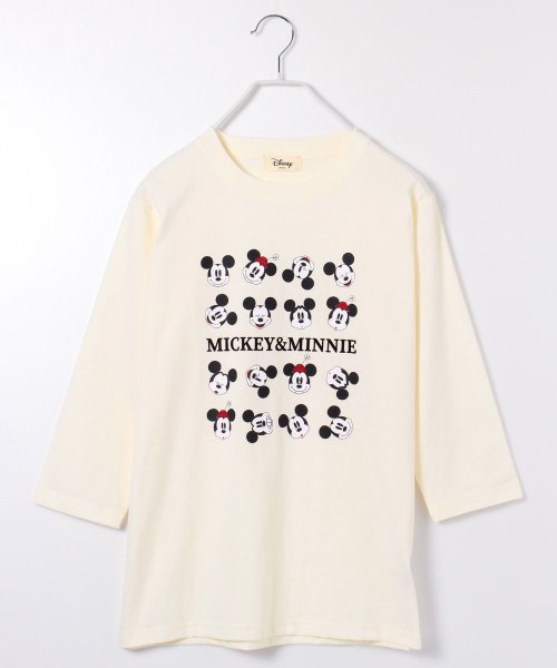 【DISNEY/ディズニー】天竺プリント クルーネック7分袖Ｔシャツ ミッキー&ミニー