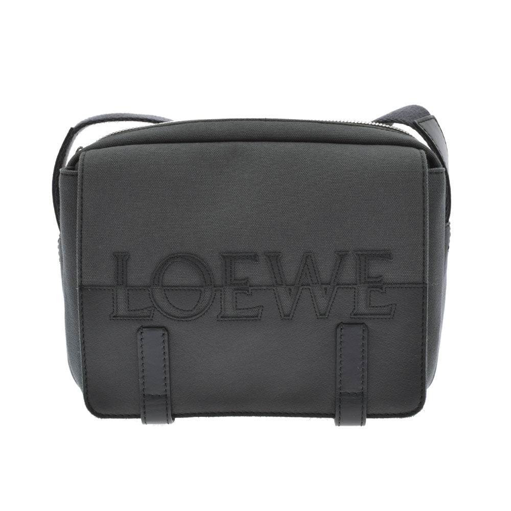 LOEWE ロエベ メッセンジャーバッグXS 黒 シルバー金具 B314A72X01 ユニセックス レザー キャンバス ショルダーバッグ 新同 中古 