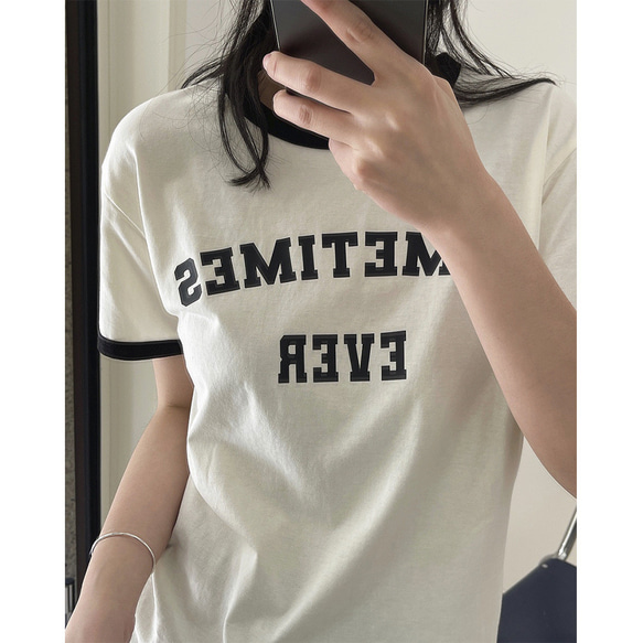 アカデミックスタイル　シンプル　カジュアル　アルファベットプリント　ラウンドネック　ゆったり　Ｔシャツ