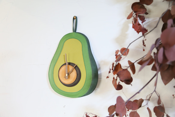 アボカドのレザー壁掛け時計【avo.leatherwall clock】