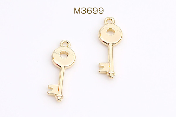 M3699  3個  高品質メタルチャーム キー 6×16mm ゴールド 3X（1ヶ）