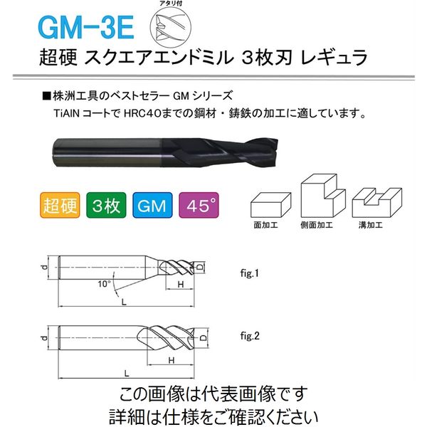 株洲ダイヤモンド切削工具 超硬 スクエアエンドミル 3枚刃 レギュラ GM-3E-D20.0 1本（直送品）