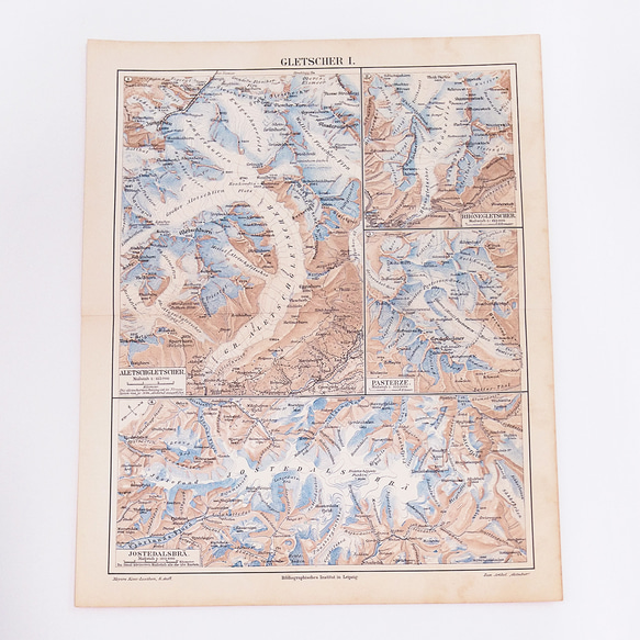 氷河 アンティークマップ 古地図 マイヤー百科事典 ビンテージ 地図 図版 1957-85