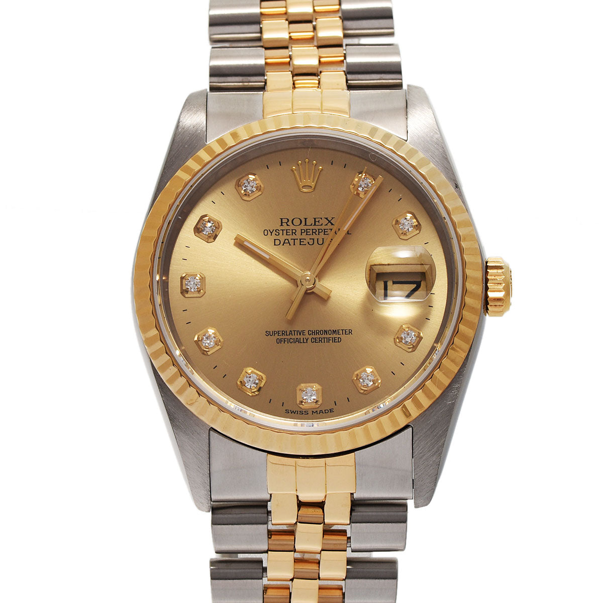 ROLEX ロレックス デイトジャスト 10Pダイヤ 16233G メンズ YG/SS 腕時計 自動巻き シャンパン文字盤 Aランク 中古 