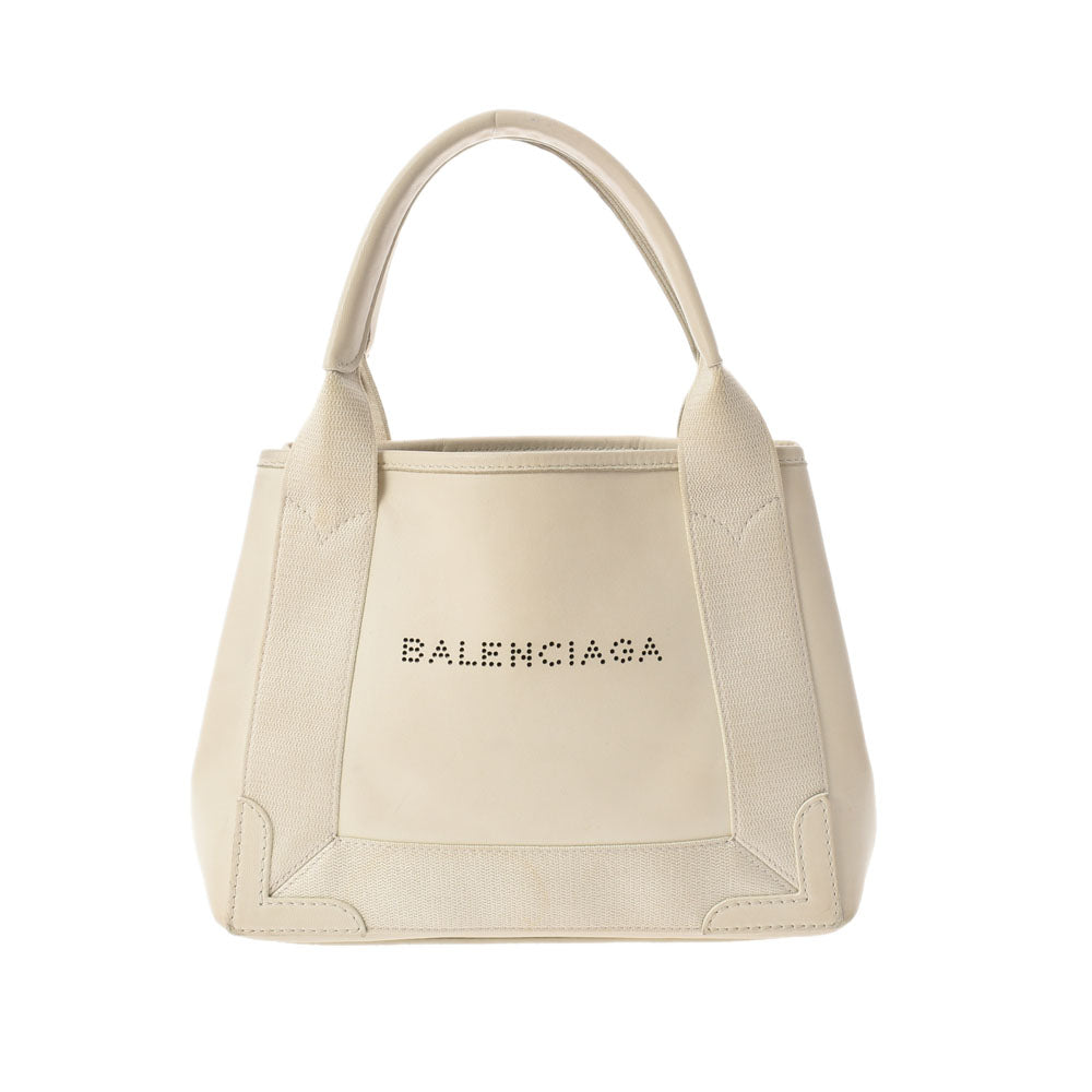 BALENCIAGA バレンシアガ ネイビーカバス XS 2WAY 白 390346 ユニセックス レザー/キャンバス ハンドバッグ Bランク 中古 