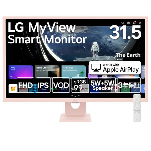 LGエレクトロニクス 32SR50F-P MyView Smart Monitor 31.5型／ピンク／IPS／フルHD／sRGB 99%／webOS23／3辺フレームレスピンク