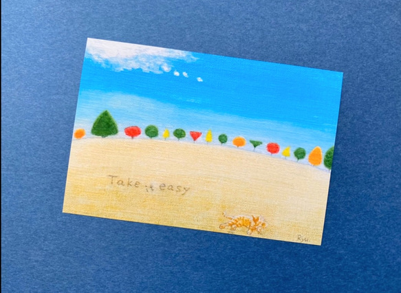 【選べる3枚】『Take it easy』 ポストカード 猫 秋 イラスト 絵 水彩 風景画 インテリア 雑貨 ハガキ