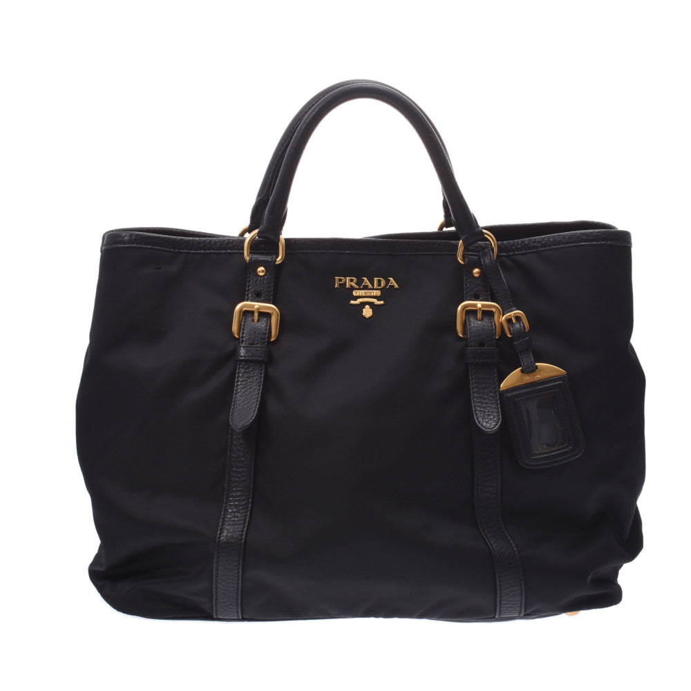 PRADA プラダ トートバッグ 黒 ゴールド金具 レディース ナイロン/レザー 2WAYバッグ Aランク 中古 