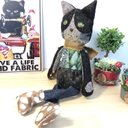 布ハンドメイド猫　自然＆森柄ハチワレの『Forest君』　ネコぬいぐるみ