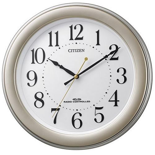 リズム時計 8MY509-018 CITIZEN 電波掛時計 ゴールドメタリック色(白) 連続秒針