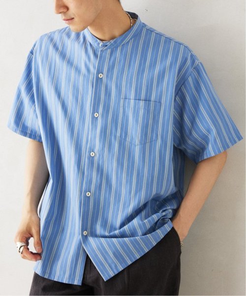 INDIA SHIRTINGS ストライプバンドカラーシャツ