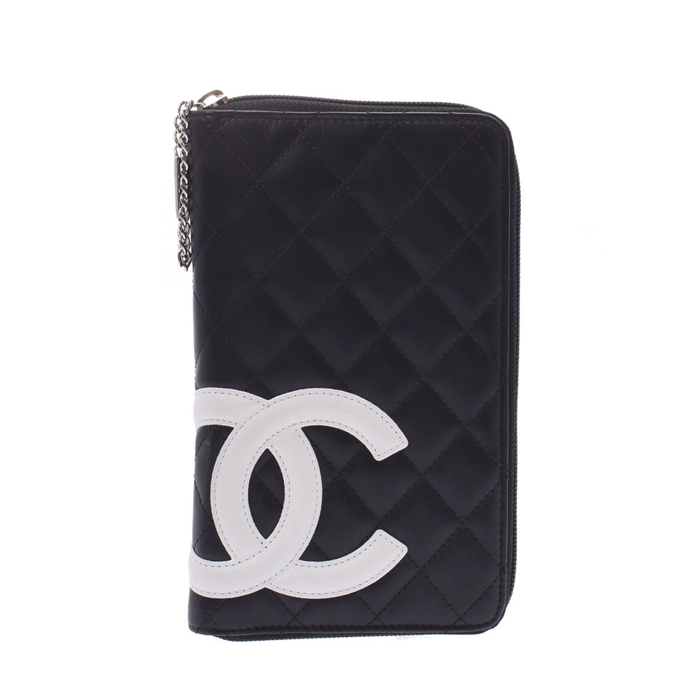 CHANEL シャネル カンボンライン 黒/白 レディース カーフ 長財布 ABランク 中古 