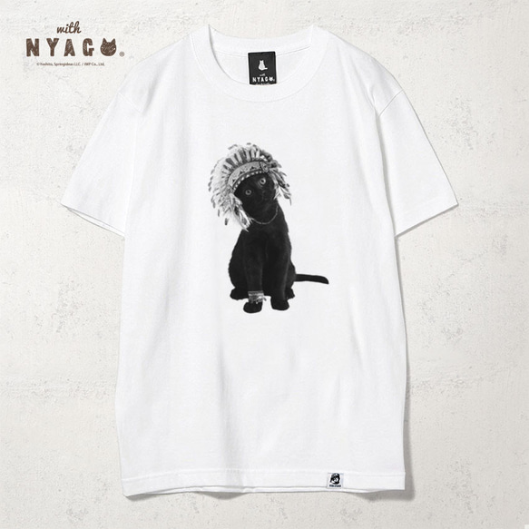 with NYAGO Tシャツ 半袖 ［ インディアン クロネコ 黒猫 モノクロ 1015 ］