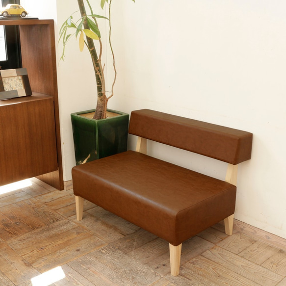 【Creema限定】1.5 seater Border sofa（ナチュラル×合成皮革：ライトブラウン）