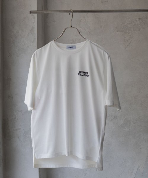 NAVY ネイビー 5分袖メッセージTシャツ 115426741