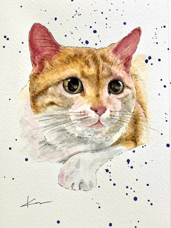 オーダーメイド　サンプル　猫の絵　水彩画