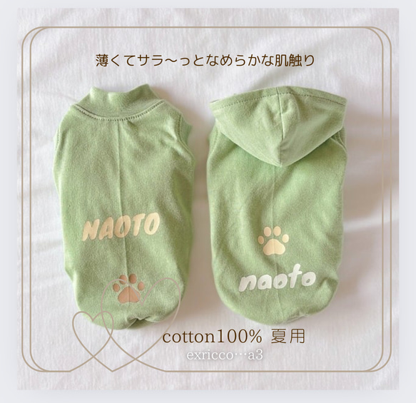 夏用【くすみミント犬服】❣️名入れ無料❣️普通犬・ダックス・フレブル　パグ　cotton100%