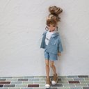 リカちゃん服　半袖デニムシャツセットアップ