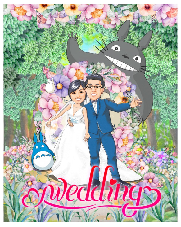 /結婚記念日/手描きQバージョンコミックポートレートカスタムペインティング