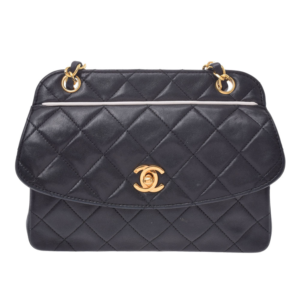 CHANEL シャネルミニマトラッセ チェーンショルダーバッグ  黒/白 ゴールド金具 レディース ラムスキン ショルダーバッグ  中古