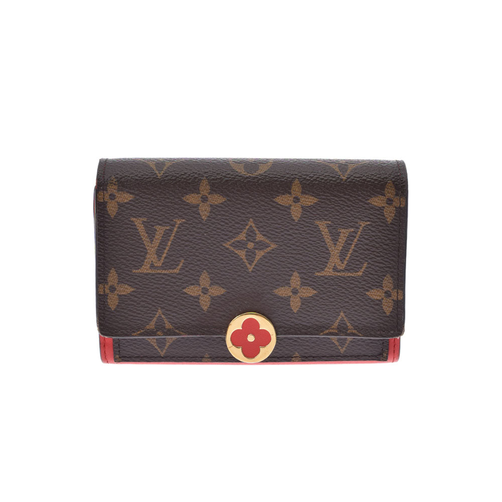 LOUIS VUITTON ルイヴィトン モノグラム ポルトフォイユ フロールコンパクト コクリコ M64587 ユニセックス モノグラムキャンバス レザー 二つ折り財布 Bランク 中古 