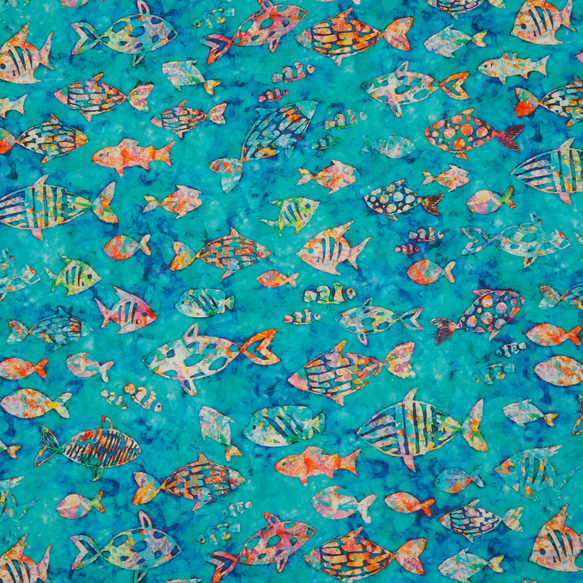 魚　海　カラフル  QTfabrics   OCEAN PARADISE    ブルー  　U98